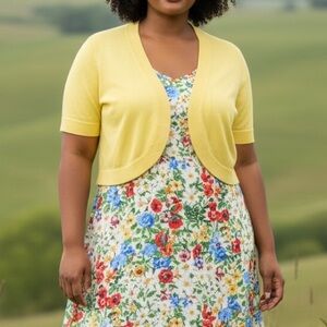 Yellow Short Sleeve Bolero Cardigan - XL